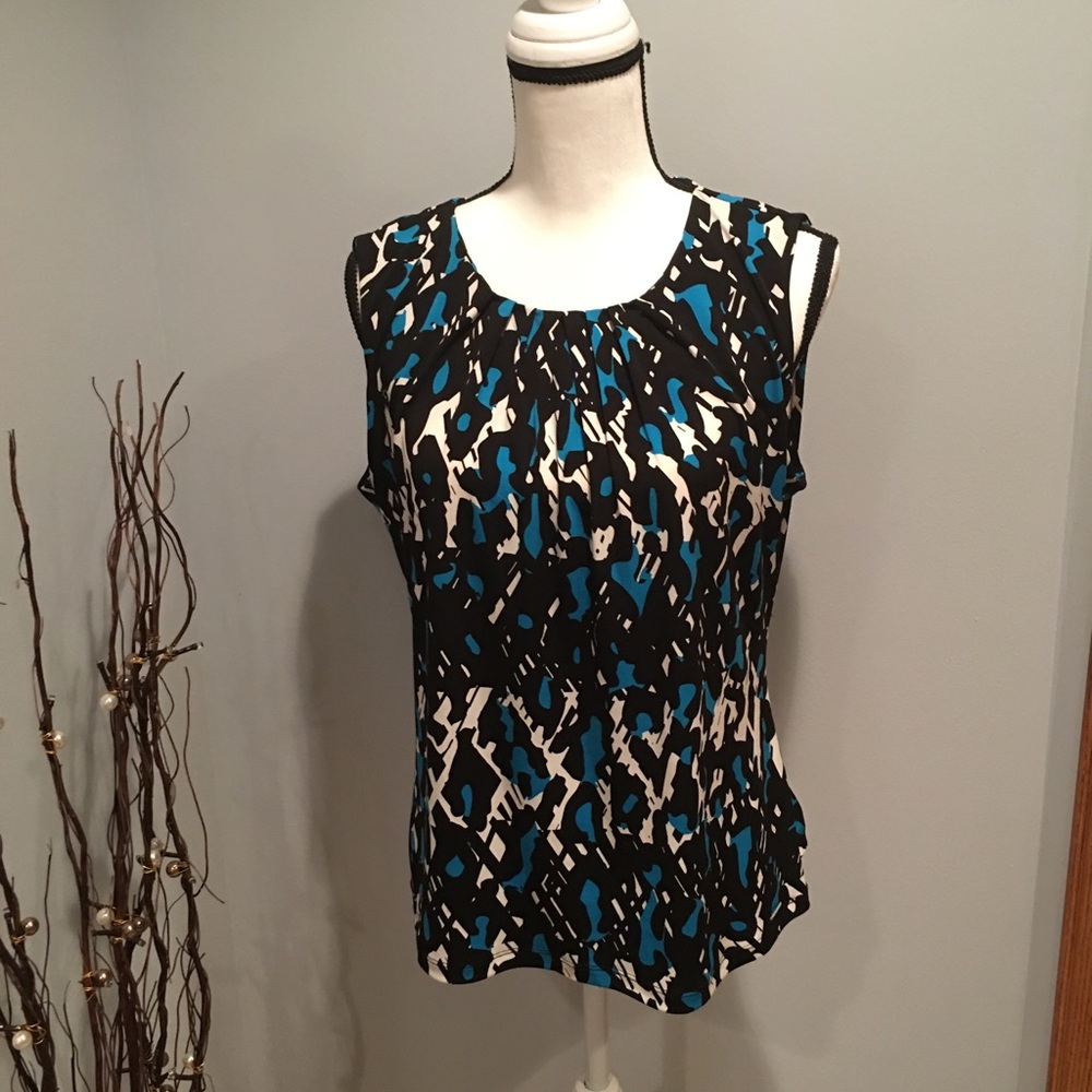Calvin Klein Blk Blue & Wht Sleeveless Blouse Sz L